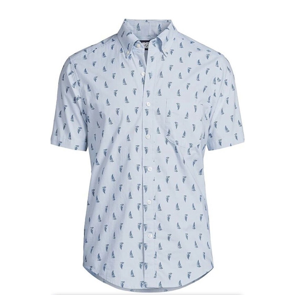 Lands' End Men's XL Traditional Fit Short Sleeve Essential Lightweight Poplin